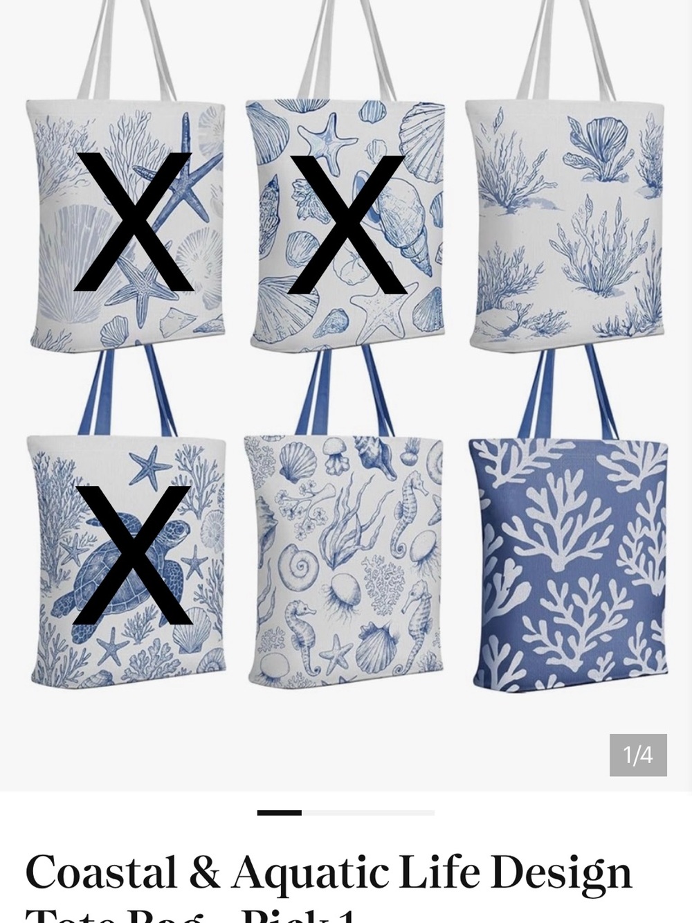 Coastal & Aquatic Life Design Tote Bag - Pick 1